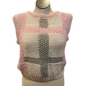 Vtg Margules Womens Pink Plaid Hand Knit Sweater Vest M Grannycore Valentines
